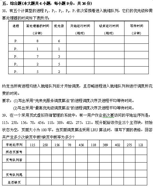 全国2010年4月高等教育自学考试操作系统试题